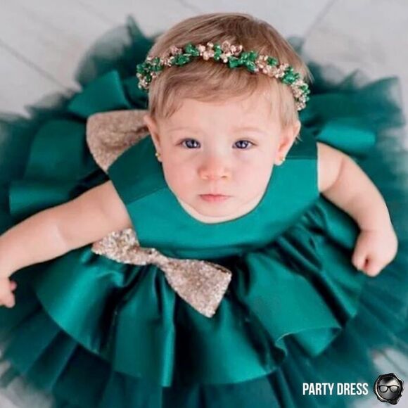 NOELLE LAYERED SATIN & TULLE TODDLER PARTY HOLIDAY DRESS EMERALD GREEN 1-2 YEARS - Picture 6 of 16